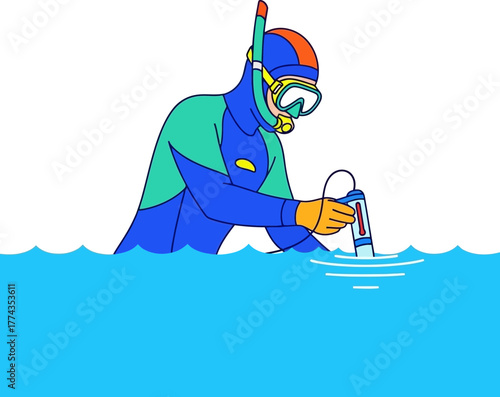 waterborne observer meticulously gathers environmental readings for ocean conservation