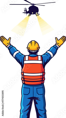 flight navigator ground crew precisely orchestrates helicopter arrival, ensuring flawless operation