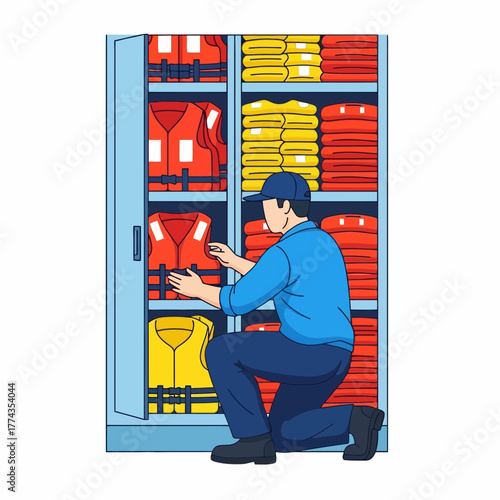 vigilant steward organizes safety gear, securing lives for every water adventure