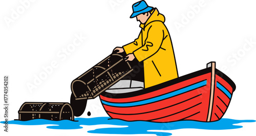 oceans yield determined seaman lowers traps, securing a days livelihood