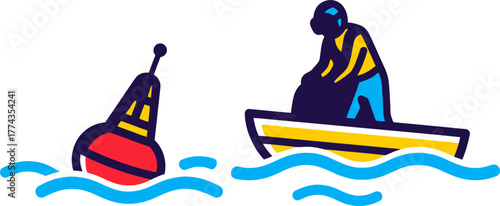 ocean marker sailor attends buoy, defining critical points for safe passage