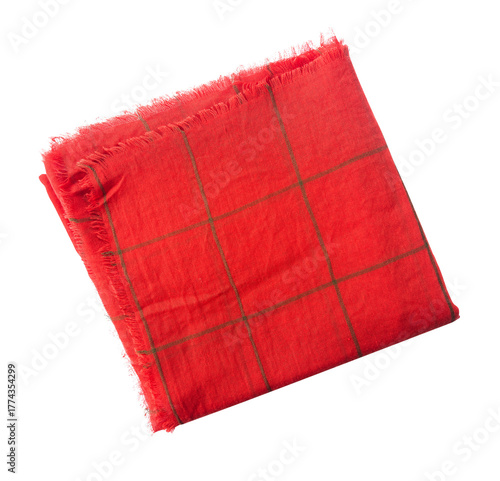 flat lay of red handkerchief isolated on white background