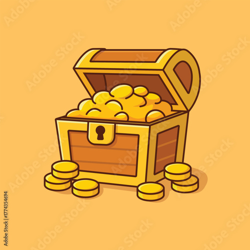 Treasure Gold Cartoon Vector Icon Illustration. Finance Object Icon Concept Isolated Premium Vector. Flat Cartoon Style