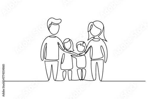 Gathering Family Concept. Single line draw design vector graphic illustration. one line Icon drawing with white background