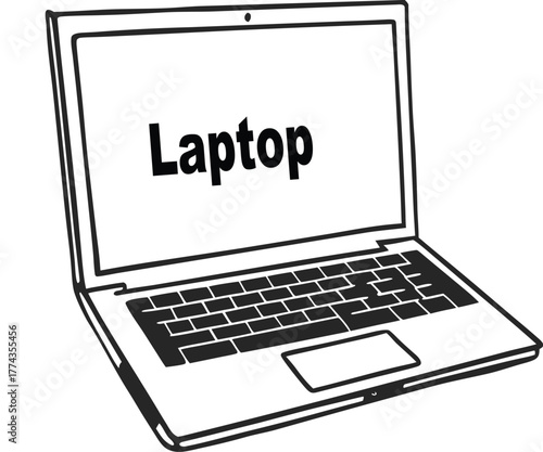 Minimalist outline of an open laptop