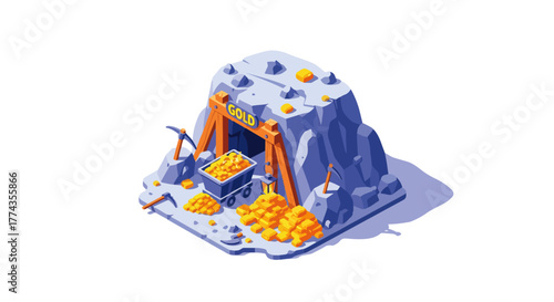 Isometric Gold Mining Industrial Excavation and Precious Metal Concept - Mining Industry Vector – Gold Illustration