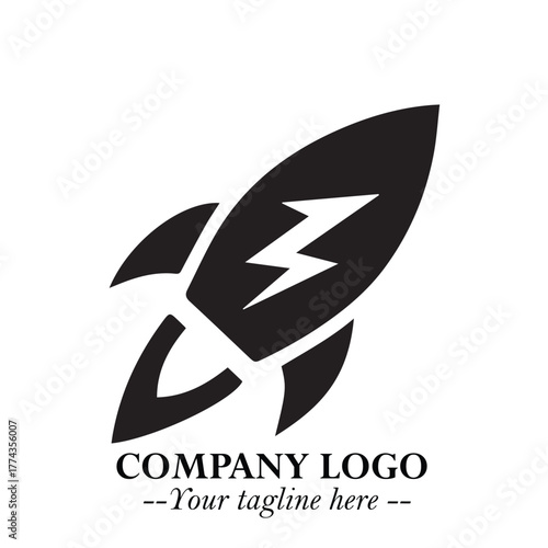 Rocket Logo Symbol in Black on the White Background with Modern Futuristic Space Design