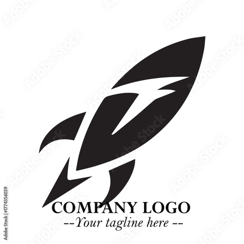 Rocket Logo Symbol in Black on the White Background with Modern Futuristic Space Design
