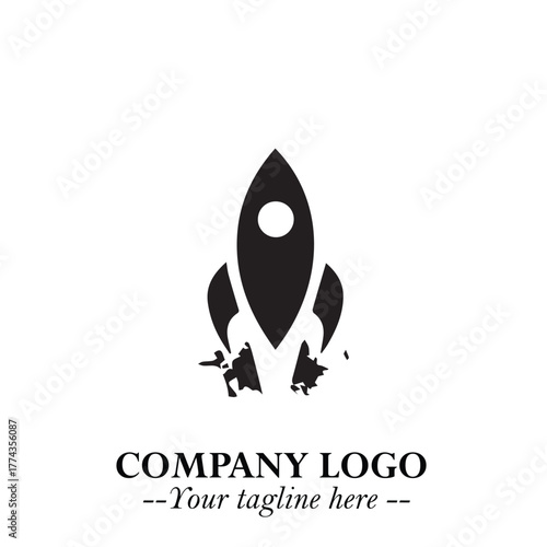 Rocket Logo Symbol in Black on the White Background with Modern Futuristic Space Design