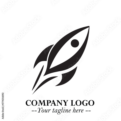 Rocket Logo Symbol in Black on the White Background with Modern Futuristic Space Design