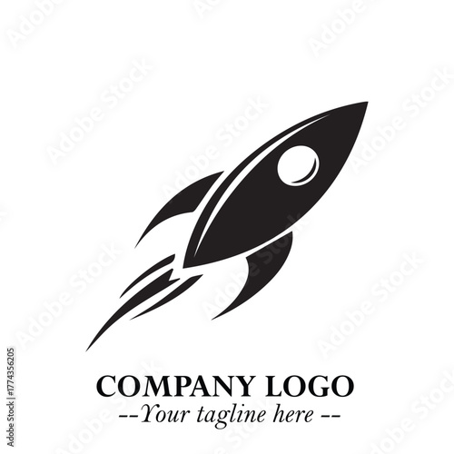 Rocket Logo Symbol in Black on the White Background with Modern Futuristic Space Design