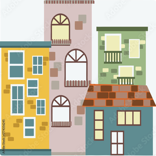 a cartoon illustration of a house with windows