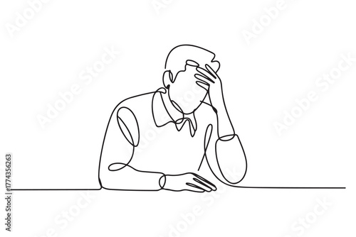 One continuous line drawing of busy people in stress and fatigue at work. one line Icon drawing with white background