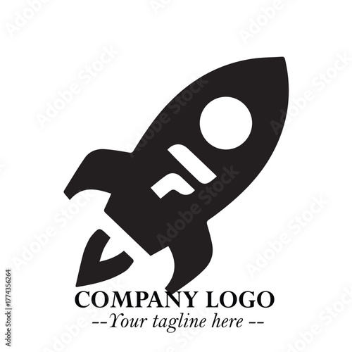 Rocket Logo Symbol in Black on the White Background with Modern Futuristic Space Design