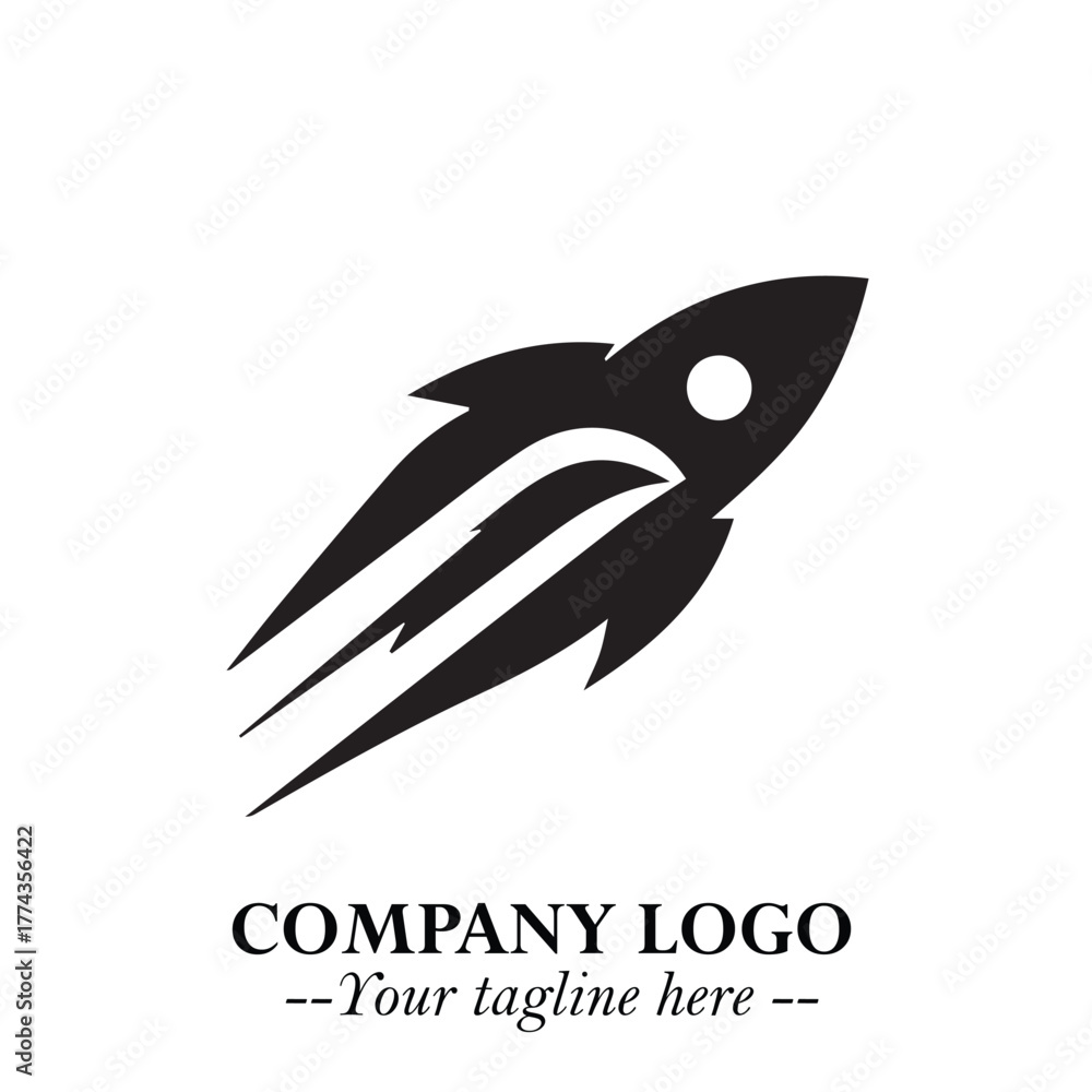 Obraz premium Rocket Logo Symbol in Black on the White Background with Modern Futuristic Space Design