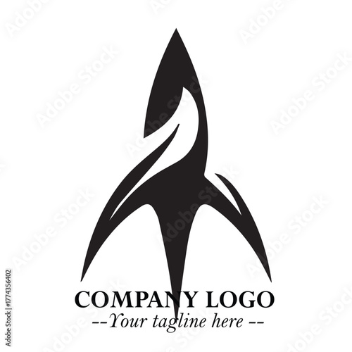 Rocket Logo Symbol in Black on the White Background with Modern Futuristic Space Design