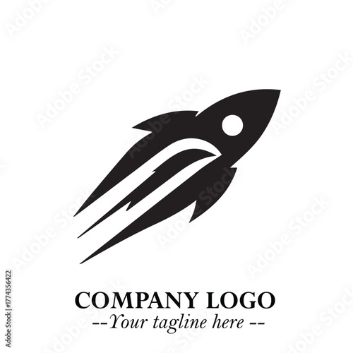 Rocket Logo Symbol in Black on the White Background with Modern Futuristic Space Design