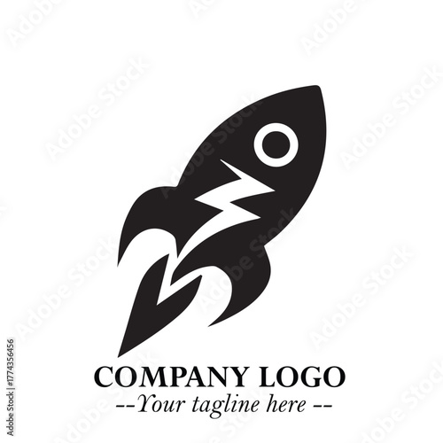 Rocket Logo Symbol in Black on the White Background with Modern Futuristic Space Design