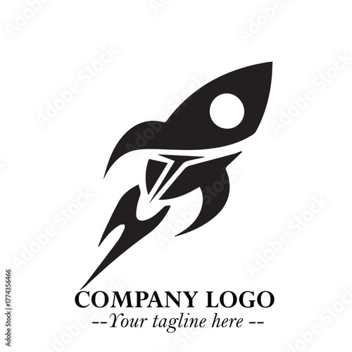 Rocket Logo Symbol in Black on the White Background with Modern Futuristic Space Design