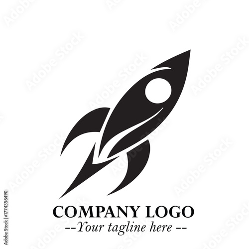 Rocket Logo Symbol in Black on the White Background with Modern Futuristic Space Design