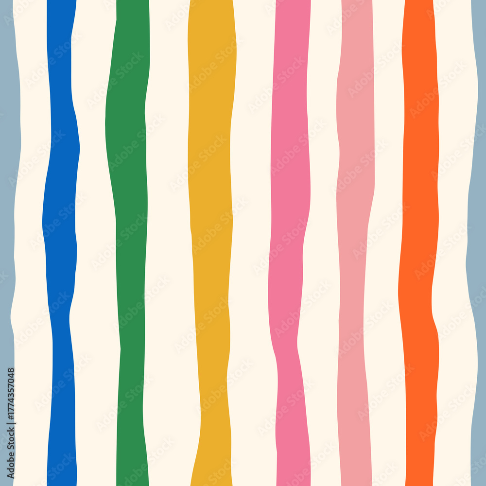 Fototapeta premium Playful wavy stripes in bright spring colors, creating a cheerful and modern retro vibe seamless pattern