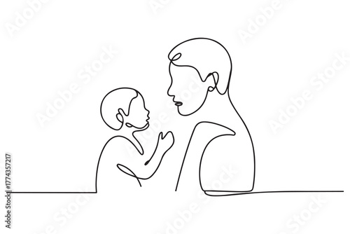 Parent-child relationship, communication concept. Single line draw design. one line Icon drawing with white background