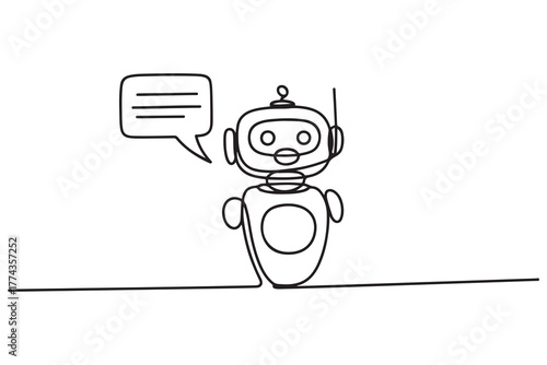 Continuous one line drawing Online communication with chat bot concept. one line Icon drawing with white background