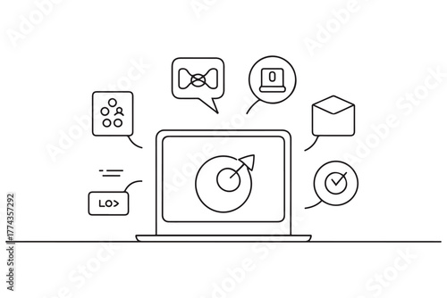 Single one-line drawing digital marketing social media. Market digital concept. one line Icon drawing with white background