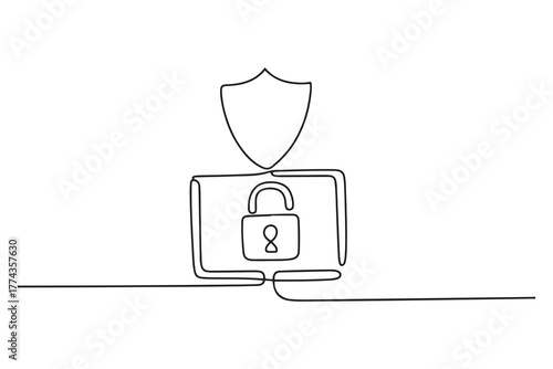 One continuous line drawing of Digital Security concept. one line Icon drawing with white background