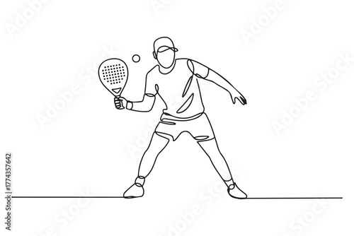 man playing Padel tennis player. padel concept. Single line draw design. one line Icon drawing with white background