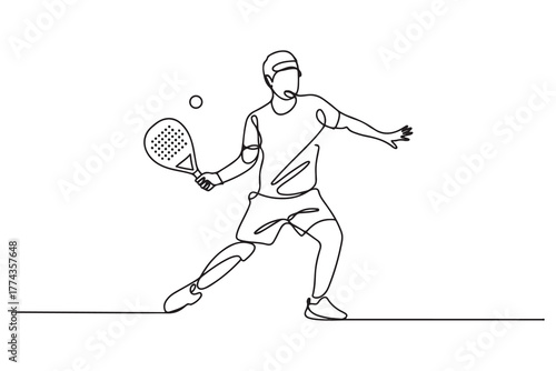 man playing Padel tennis player. padel concept. Single line draw design. one line Icon drawing with white background