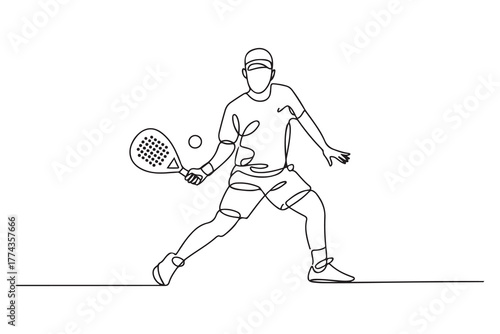 man playing Padel tennis player. padel concept. Single line draw design. one line Icon drawing with white background