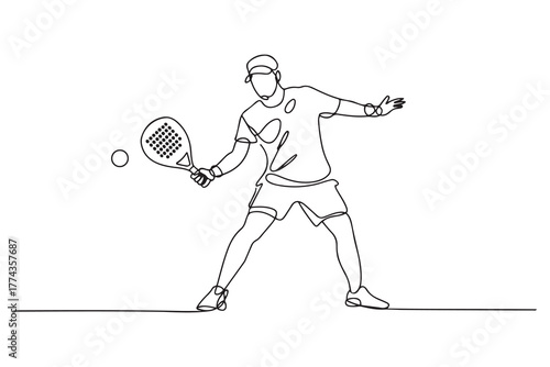 man playing Padel tennis player. padel concept. Single line draw design. one line Icon drawing with white background