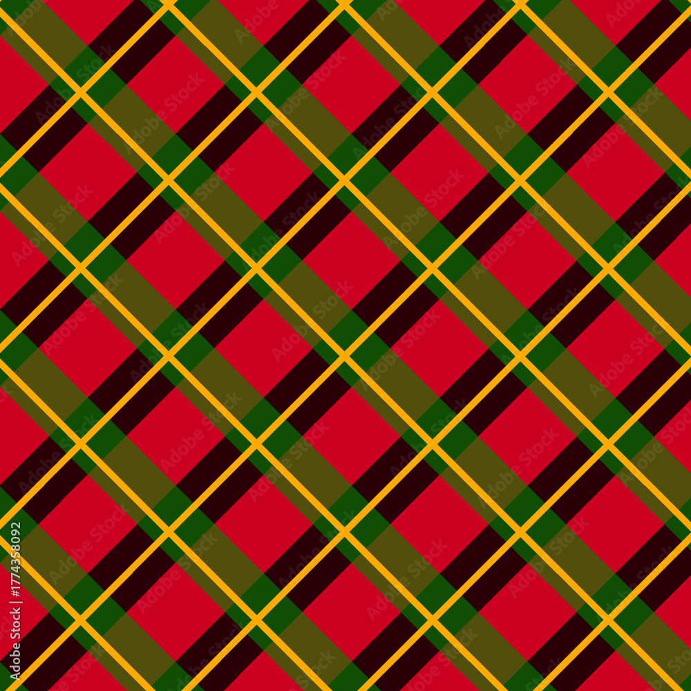 Fototapeta premium Classic diagonal red tartan plaid pattern with traditional Christmas colors