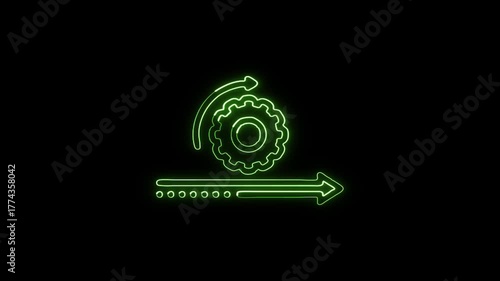 Glowing neon Cogwheel icon animation. HD animated outline mechanical gear rotation and settings video loop