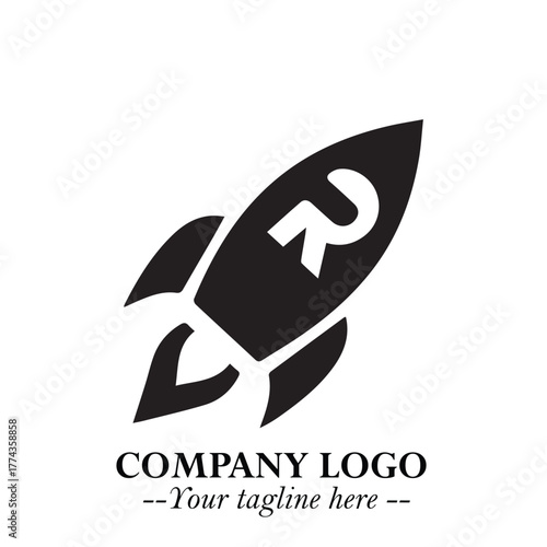 Rocket Logo Symbol in Black on the White Background with Modern Futuristic Space Design