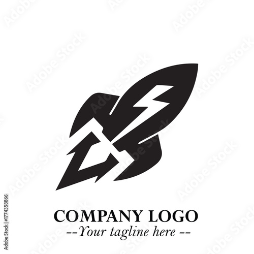 Rocket Logo Symbol in Black on the White Background with Modern Futuristic Space Design