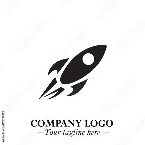 Rocket Logo Symbol in Black on the White Background with Modern Futuristic Space Design