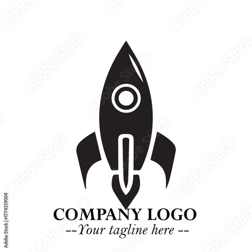 Rocket Logo Symbol in Black on the White Background with Modern Futuristic Space Design