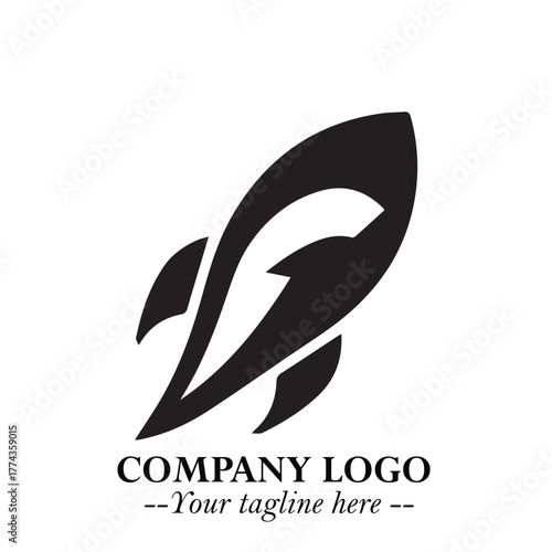 Rocket Logo Symbol in Black on the White Background with Modern Futuristic Space Design