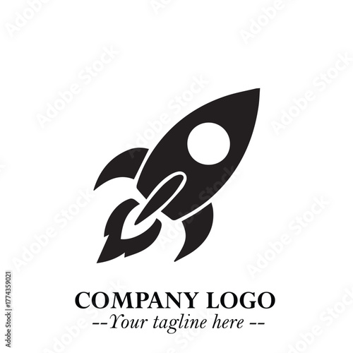 Rocket Logo Symbol in Black on the White Background with Modern Futuristic Space Design