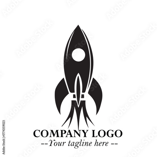 Rocket Logo Symbol in Black on the White Background with Modern Futuristic Space Design
