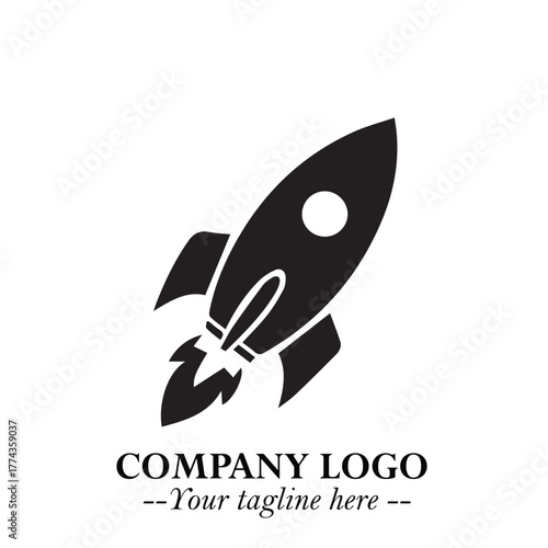 Rocket Logo Symbol in Black on the White Background with Modern Futuristic Space Design