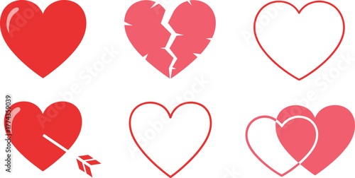 Collection of diverse heart icons representing love romance and relationships various styles