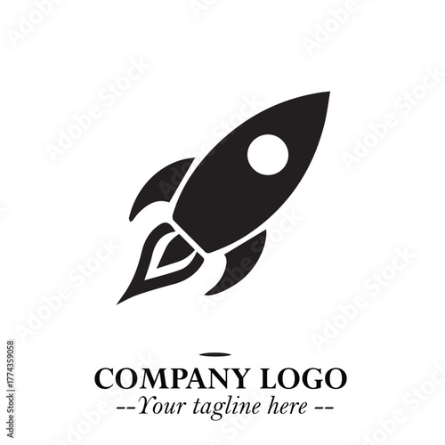 Rocket Logo Symbol in Black on the White Background with Modern Futuristic Space Design