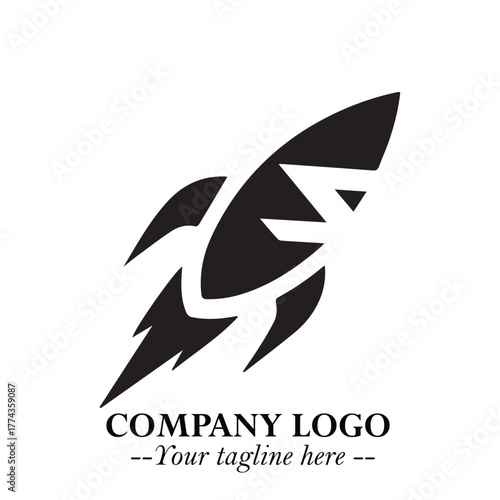 Rocket Logo Symbol in Black on the White Background with Modern Futuristic Space Design