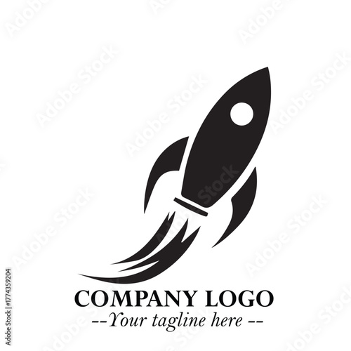 Rocket Logo Symbol in Black on the White Background with Modern Futuristic Space Design