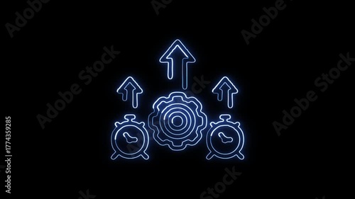 Glowing neon Cogwheel icon animation. HD animated outline settings and mechanical gear rotation video loop