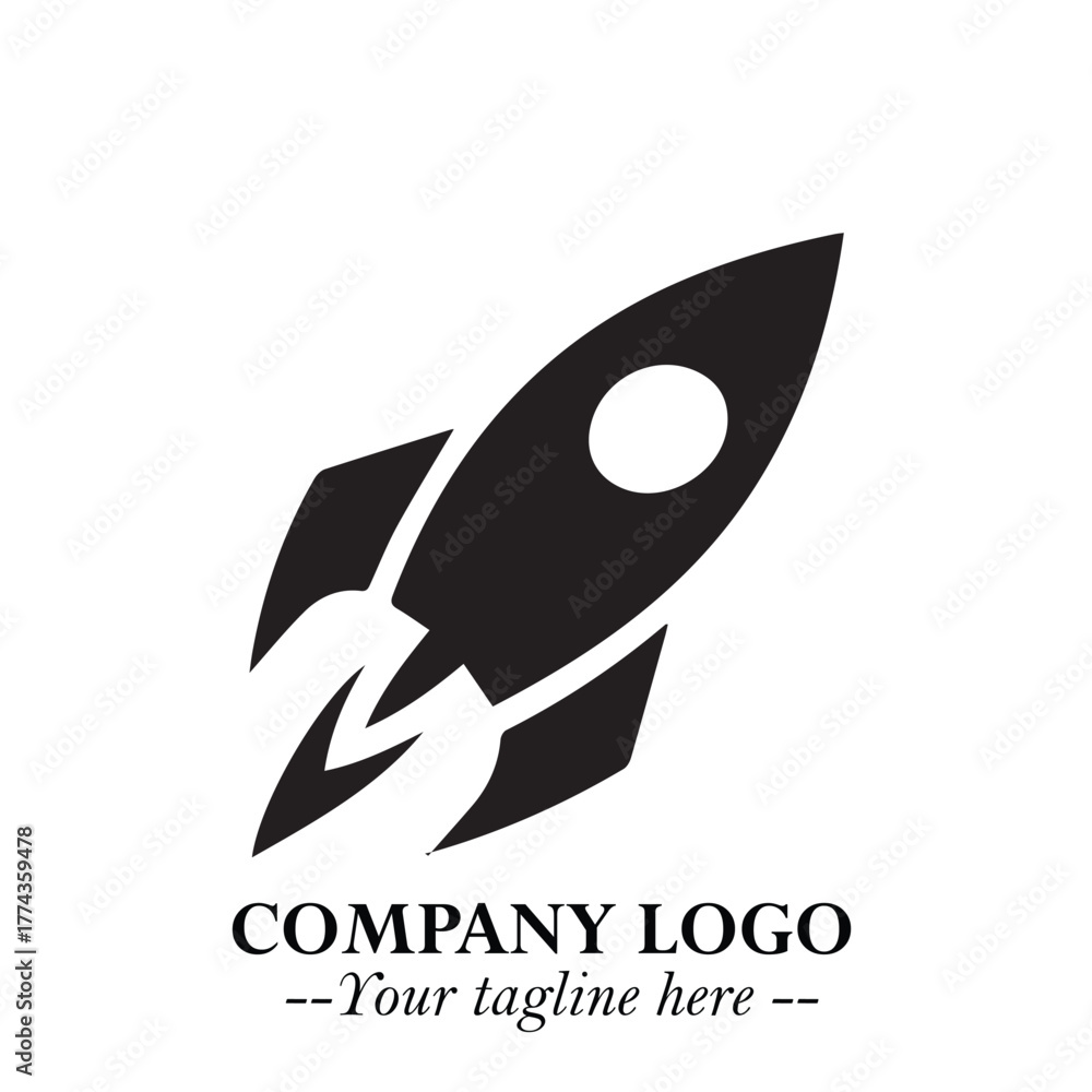 Obraz premium Rocket Logo Symbol in Black on the White Background with Modern Futuristic Space Design