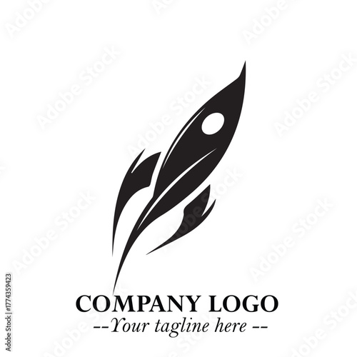 Rocket Logo Symbol in Black on the White Background with Modern Futuristic Space Design